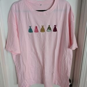 Pink T-Shirt with Embroidered Disney Princess Dresses